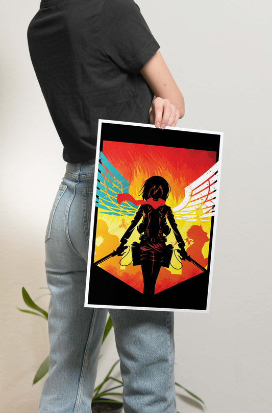 AOT - Mikasa Silhouette Poster